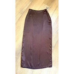 Reformation Brown 100% Silk Bias Maxi Slip Skirt Side Slit Minimalist 90s XS